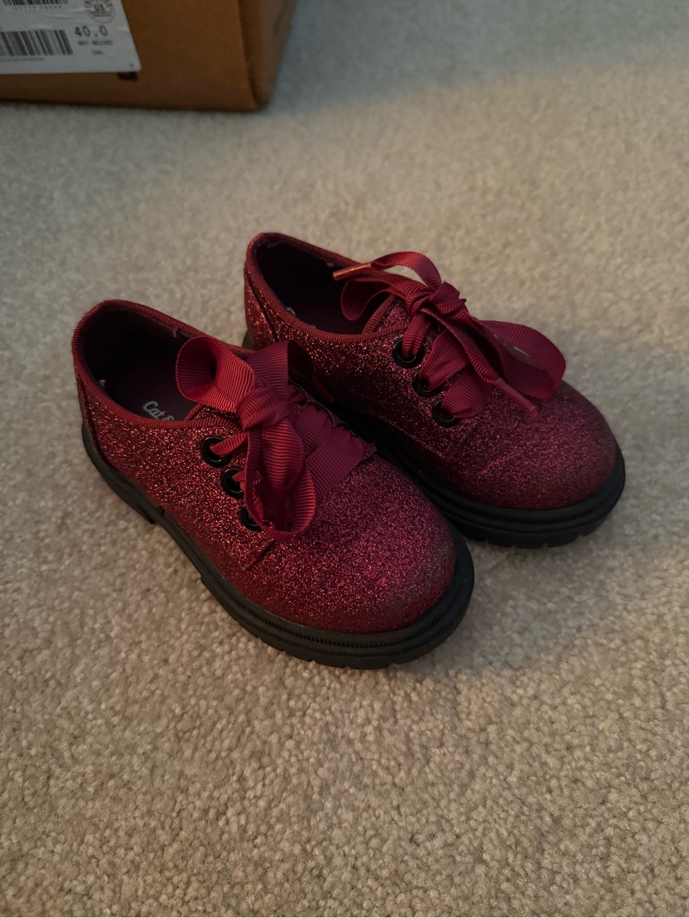 Cat & Jack Girls' Burgundy Glitter Lace-Up Dress Shoes